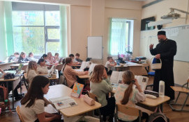 Встреча четвероклассников ГБОУ Школа № 1387 со священником храма Владимирской иконы Божией Матери в Куркино.